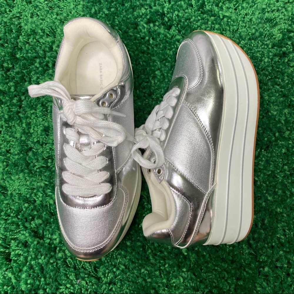 NWOT Zara Silver Platform Sneakers Euro Size 36